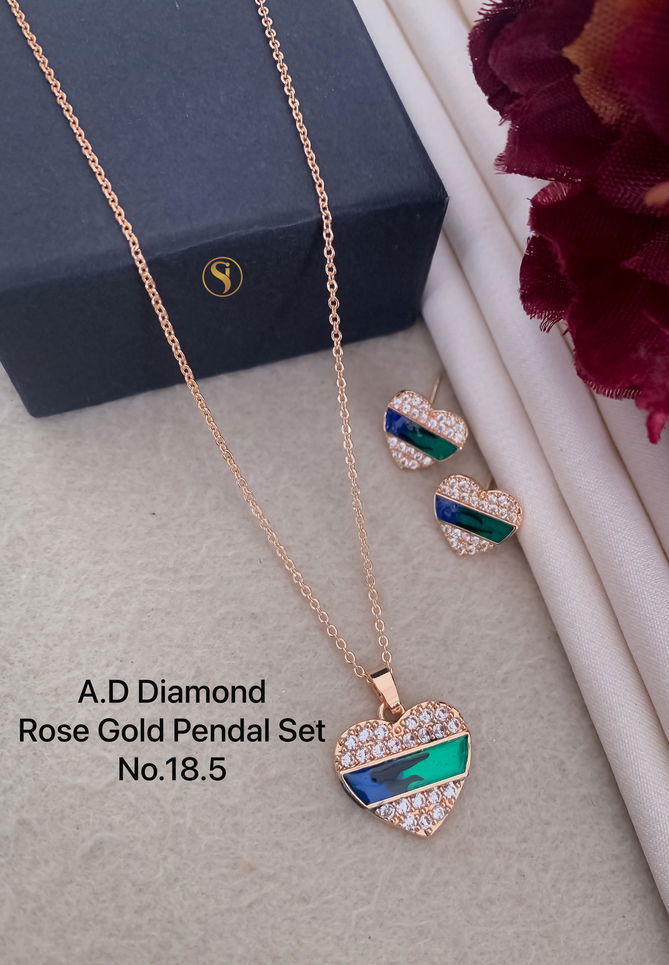 AD Diamond Designer Rose Gold Pendant Set 9 Wholesale Price In Surat
